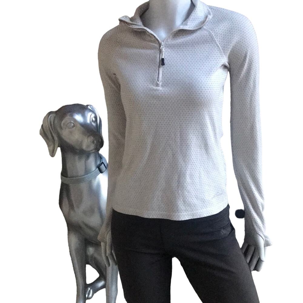 Eddie Bauer 1/4 Zip Jacket Cream Gray Zipped Pocket Thumb Hole Women Size Small